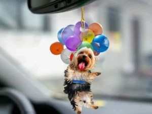 Yorkshire Terrier Dog Fly With Bubbles Car Hanging Ornament-2D Effect