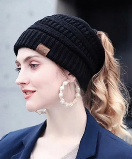 Halloween Sale - Soft Knit Ponytail Beanie Hat