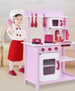 Wood Kitchen Toy Kids Cooking Pretend Play Set Wooden Playset Tool Bench for Kids