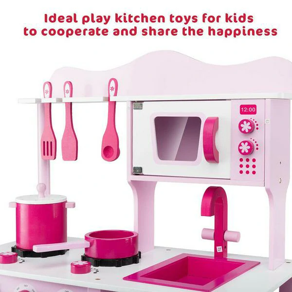 Xoguete de madeira de cociña para nenos Xogo de simulación de cociña Banco de ferramentas de madeira para nenos