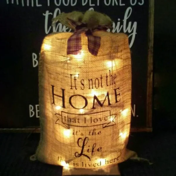 Lighted Burlap Sacks