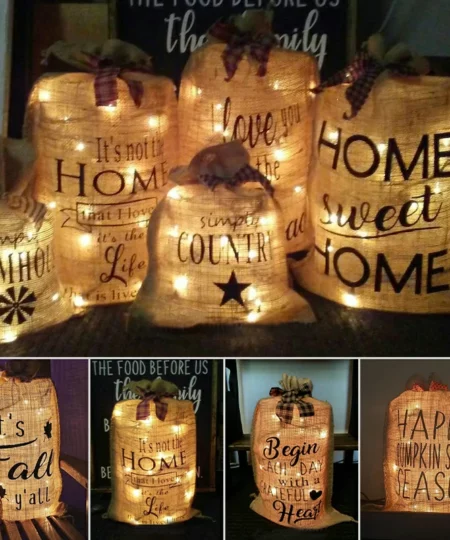 Lighted Burlap Sacks