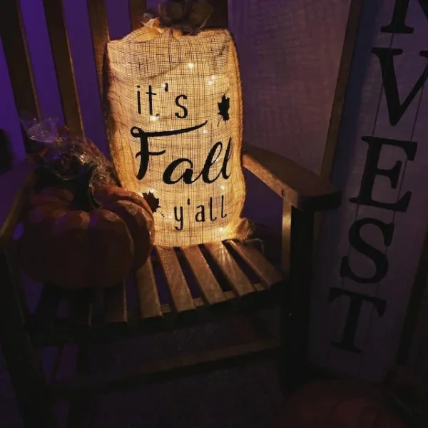 Lighted Burlap Sacks