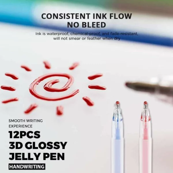 (50% Gbanyụọ) 3D Glossy Jelly Ink Pen (6Pcs / ngwugwu)