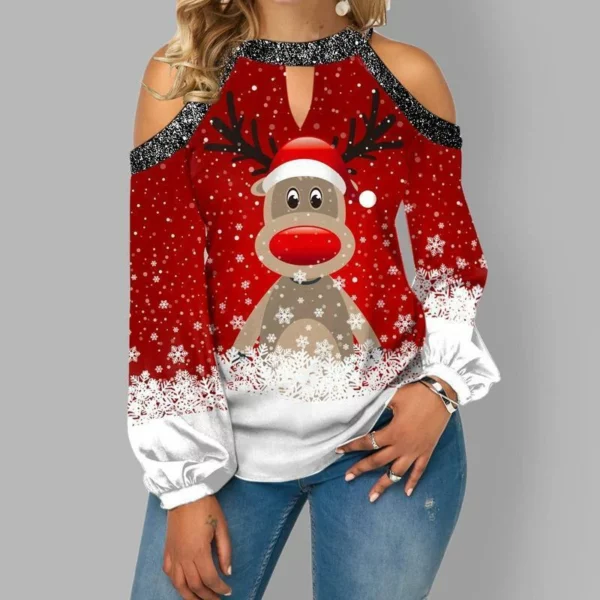 2021 Нова модна божићна мајица са дугим рукавима са шљокицама са исписом лоса
