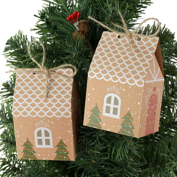 10Pcs Christmas House Shape Candy Bags