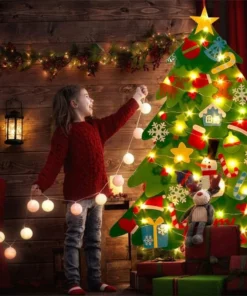 Felt Christmas Tree Set With 32PCS Ornaments Wall Hanging Tree 50LED String Lights