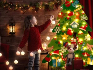 Felt Christmas Tree Set With 32PCS Ornaments Wall Hanging Tree 50LED String Lights