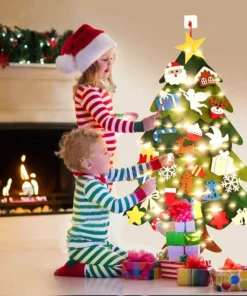 Felt Christmas Tree Set With 32PCS Ornaments Wall Hanging Tree 50LED String Lights