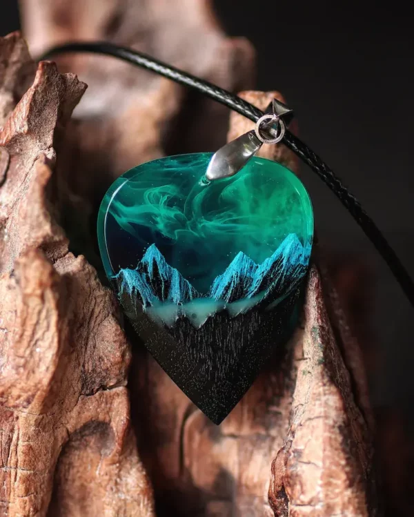 (🎄Early Christmas Sale🎄 - 40% OFF)Wood Resin Paired Heart Pendants Mountains