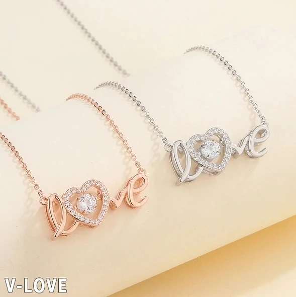 Collar de pedra con corazón brillante de prata de ley 💓