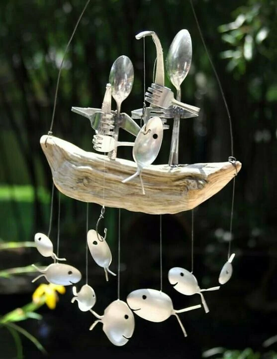 (🔥Hot Sale - 48% OFF)Fishing Man Spoon Fish Sculpture Wind Chime