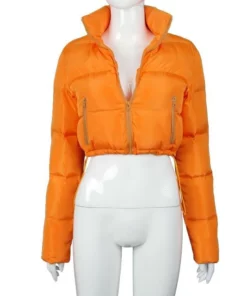 Ұзын жеңді найзағай дизайнындағы желек пуферлік пиджак