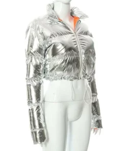 Ұзын жеңді найзағай дизайнындағы желек пуферлік пиджак