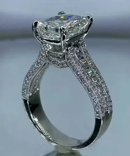 Handmade Radiant Cut White Sapphire 925 Sterling Silver Engagement Ring