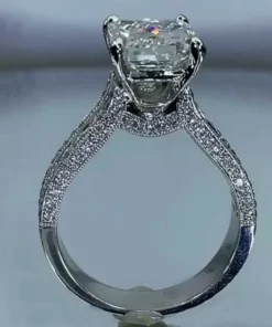 Handmade Radiant Cut White Sapphire 925 Sterling Silver Engagement Ring
