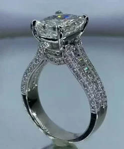 Handmade Radiant Cut White Sapphire 925 Sterling Silver Engagement Ring