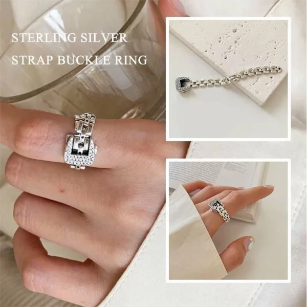 Sterling Silver Strap Buckle Ring (ဝယ် 2 မှ 1 အခမဲ့)