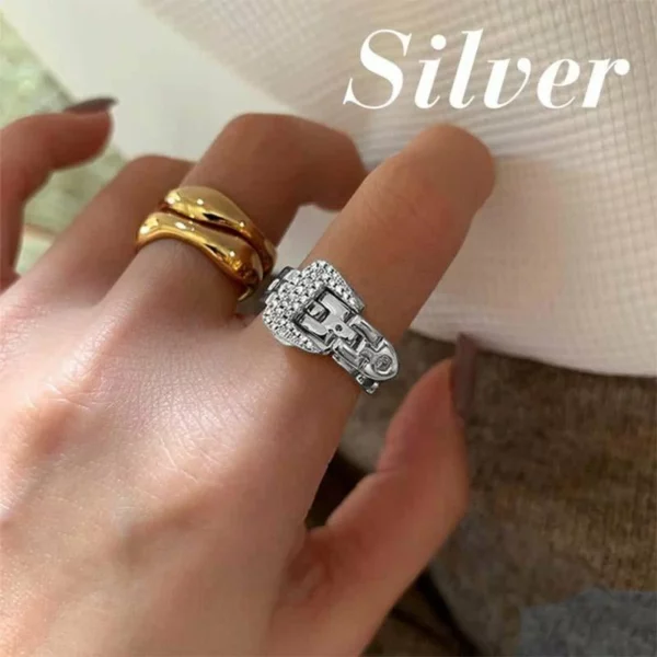 Sterling Silver Strap Buckle Ring (ဝယ် 2 မှ 1 အခမဲ့)