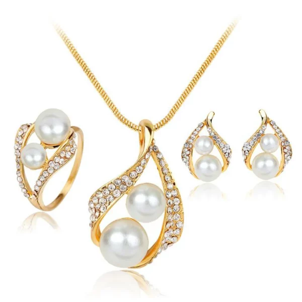 Three-piece Set Of Earrings Necklaces Rings And Pearls