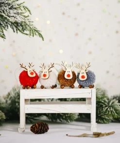🦌Cute Felt Wooden Elk Christmas Tree Decorations🎄
