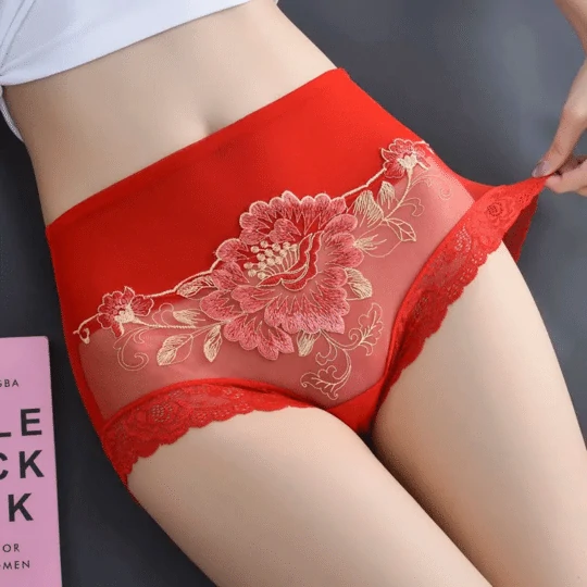 [ 6 PCS ] High Waist Lace Embroidered Panties