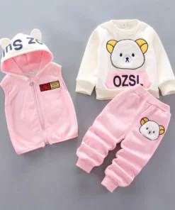 3-piece Kid Bear Embroidery Thickened Set (12M-4Y)