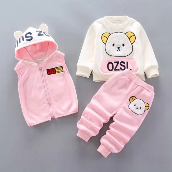 3-piece Kid Bear Embroidery Thickened Set (12M-4Y)