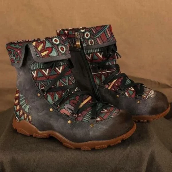 Ladies' Vintage Jacquard Stitching Short Martin Boots