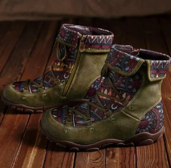 Mga Ladies' Vintage Jacquard Stitching Short Martin Boots