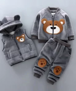 3-piece Kid Bear Embroidery Thickened Set (12M-4Y)