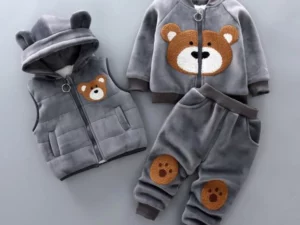 3-piece Kid Bear Embroidery Thickened Set (12M-4Y)