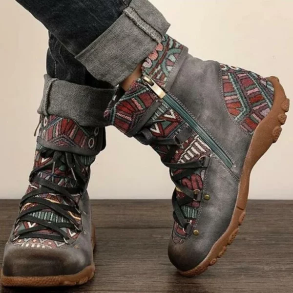 Mga Ladies' Vintage Jacquard Stitching Short Martin Boots