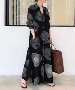 Circle Print Maxi Shirt Dress