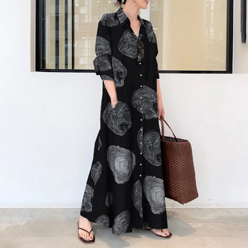 Circle Print Maxi Shirt Dress