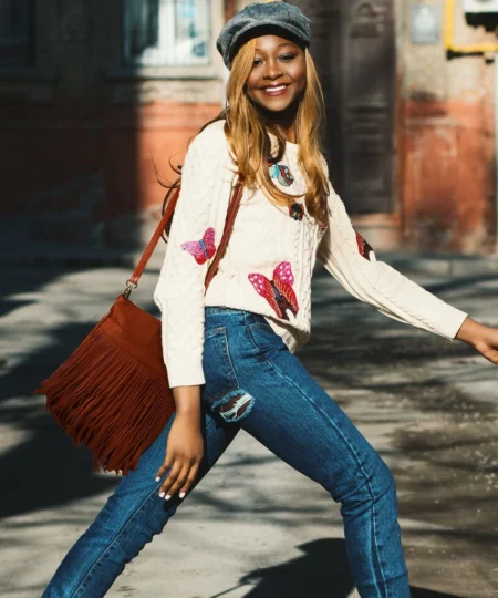 Deluxe Front-Fringed Messenger Bag - Red Color
