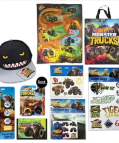 HOT WHEELS MONSTER TRUCK SHOWBAG 20 W/ ACTIVITY SET/CAP/HELMET DECALS/WALLET