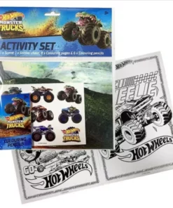 HOT WHEELS MONSTER TRUCK SHOWBAG 20 W/ ACTIVITY SET/CAP/HELMET DECALS/WALLET