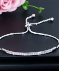 CWWZircons Adjustable Bracelet Bangle for Women Captivate Bar Slider Brilliant CZ Rose Gold Color Jewelry Pulseira Feminia CB089