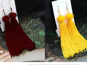 Crystal Long Drop Earrings for Women Red Cotton Silk Fabric Fringe Earrings 2021