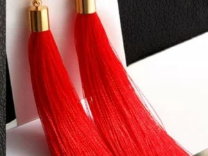 Crystal Long Drop Earrings for Women Red Cotton Silk Fabric Fringe Earrings 2021