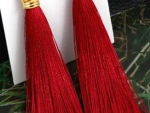 Crystal Long Drop Earrings for Women Red Cotton Silk Fabric Fringe Earrings 2021