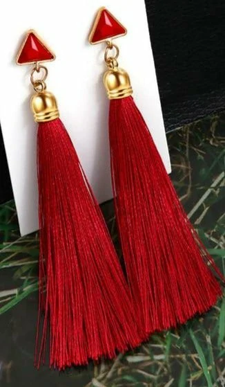 Boucles d'oreilles longues en cristal pour femmes boucles d'oreilles à franges en tissu de soie de coton rouge 2021