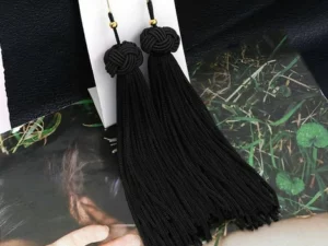 Crystal Long Drop Earrings for Women Red Cotton Silk Fabric Fringe Earrings 2021
