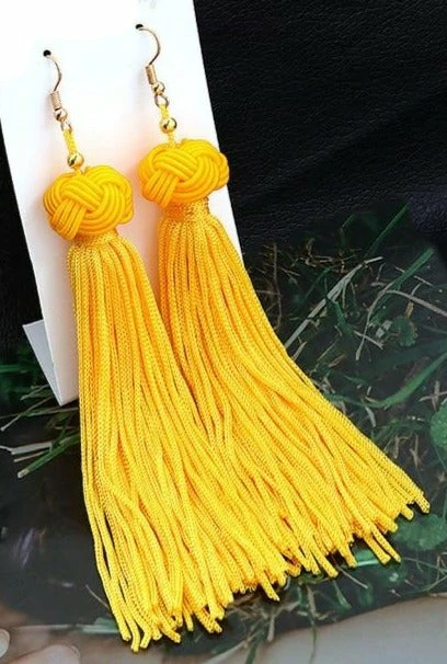 Crystal Long Drop Earrings para sa Babaye nga Red Cotton Silk Fabric Fringe Earrings 2021