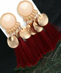 Crystal Long Drop Earrings for Women Red Cotton Silk Fabric Fringe Earrings 2021