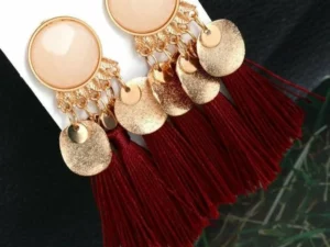 Crystal Long Drop Earrings for Women Red Cotton Silk Fabric Fringe Earrings 2021