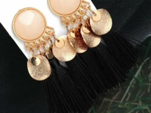 Crystal Long Drop Earrings for Women Red Cotton Silk Fabric Fringe Earrings 2021