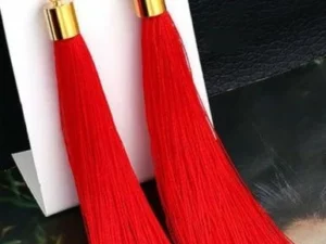 Crystal Long Drop Earrings for Women Red Cotton Silk Fabric Fringe Earrings 2021