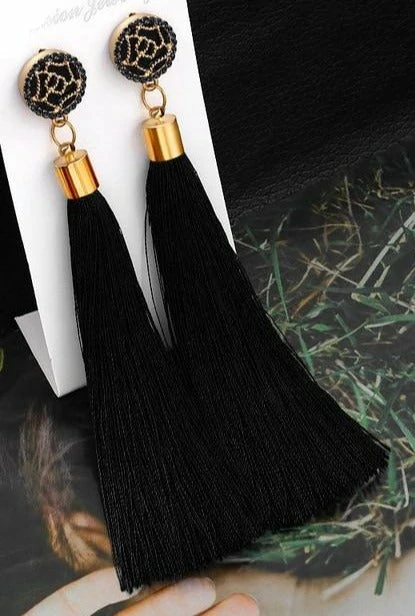 Crystal Long Drop Earrings para sa Babaye nga Red Cotton Silk Fabric Fringe Earrings 2021